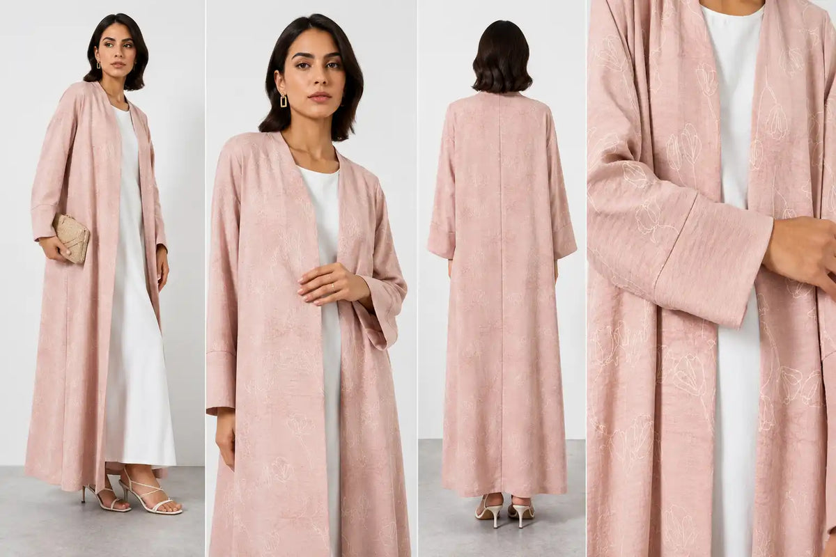 Blush Pink Floral Open Abaya