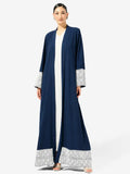 Navy Lace Trim Open Abaya