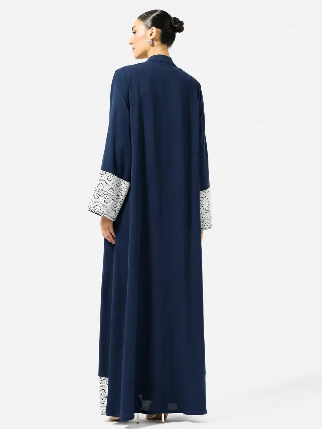 Navy Lace Trim Open Abaya