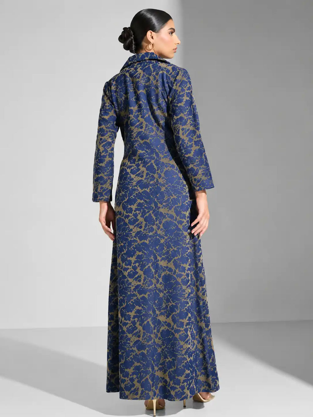 Navy Gold Printed Open Abaya
