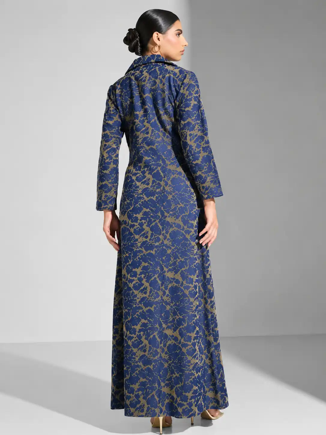 Navy Gold Printed Open Abaya