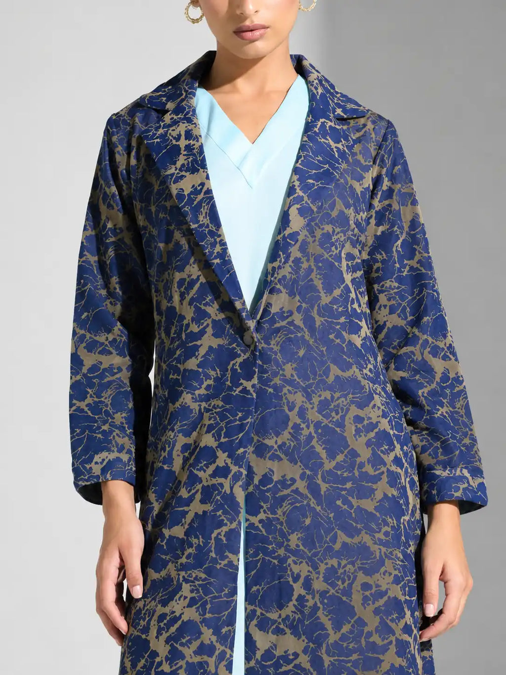 Navy Gold Printed Open Abaya