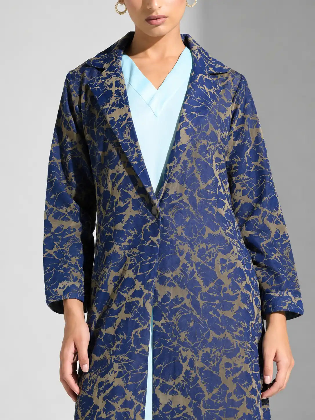 Navy Gold Printed Open Abaya