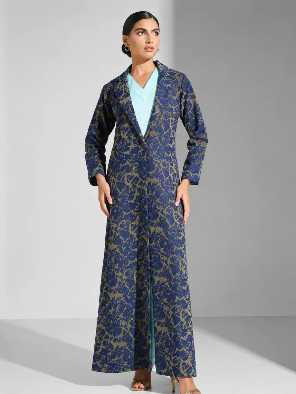 Navy Gold Printed Open Abaya