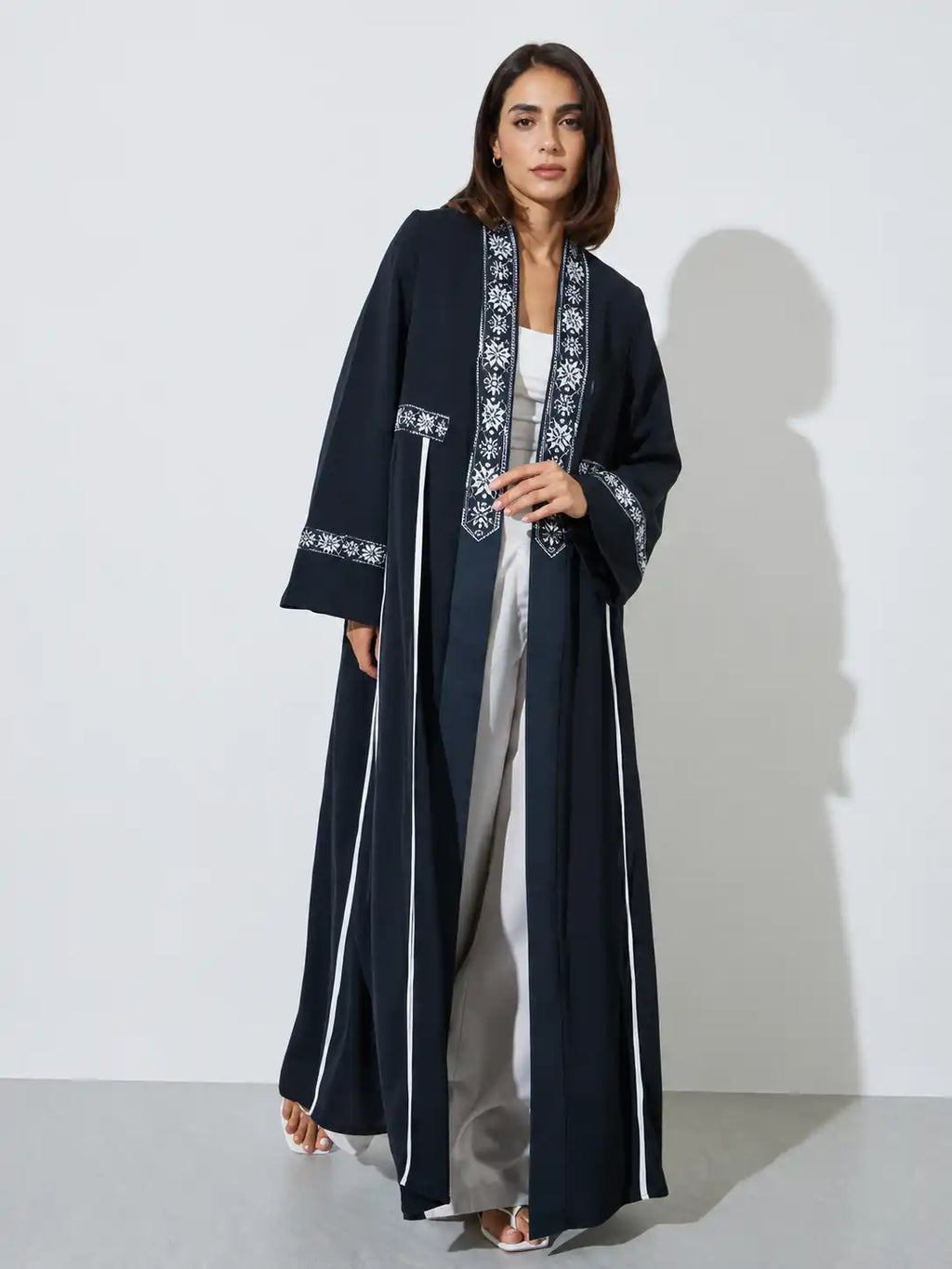 Black Embroidered Open Abaya