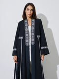 Black Embroidered Open Abaya