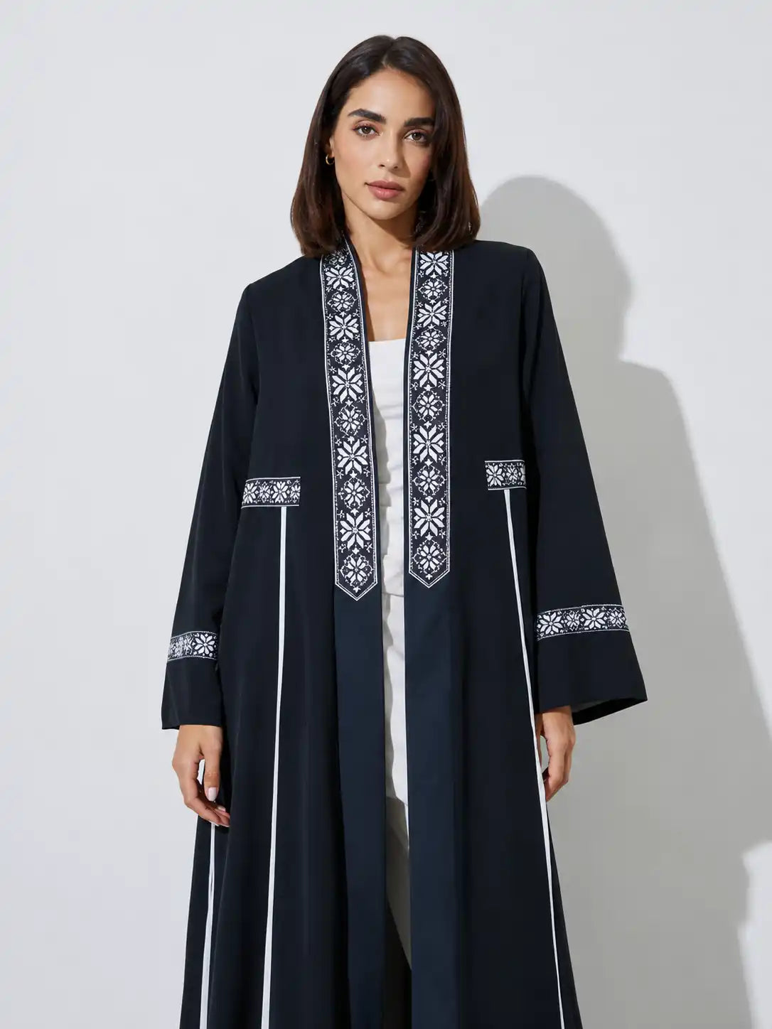 Black Embroidered Open Abaya