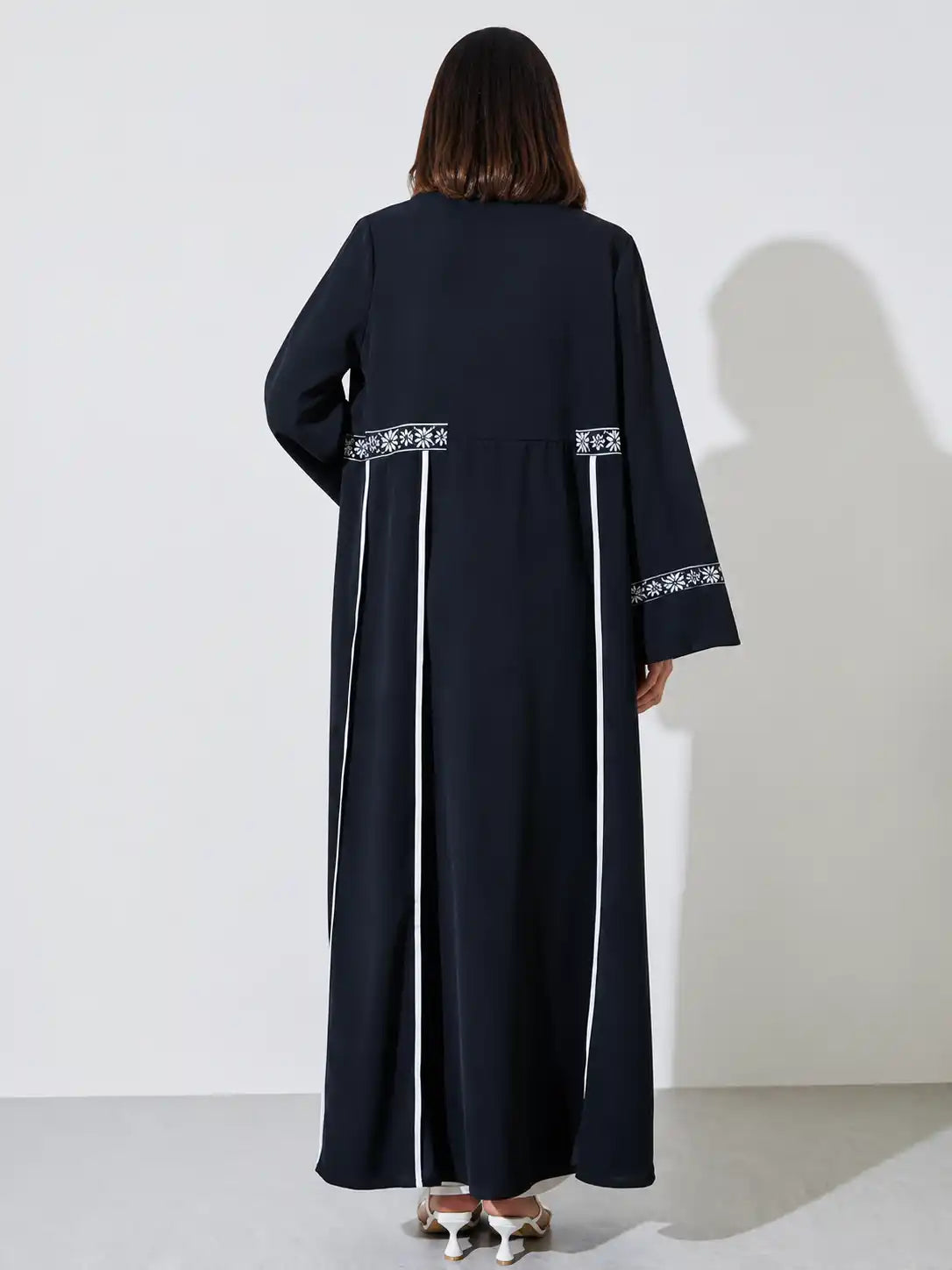 Black Embroidered Open Abaya