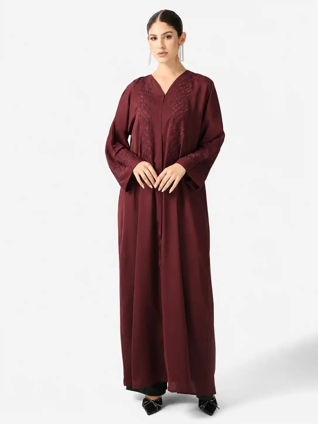 Burgundy Embroidered Abaya