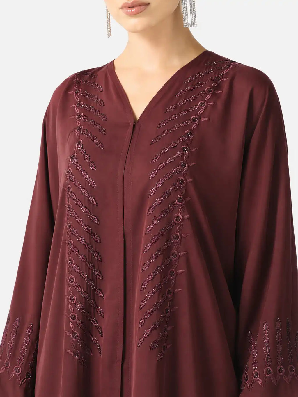 Burgundy Embroidered Abaya