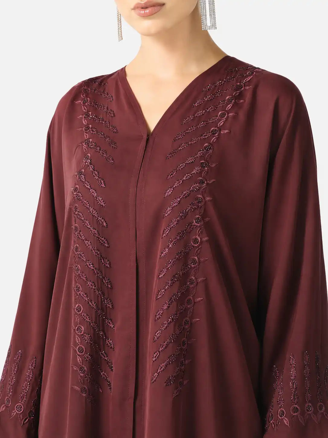 Burgundy Embroidered Abaya