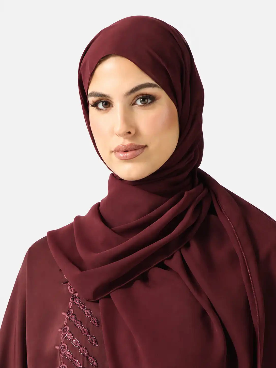 Burgundy Embroidered Abaya