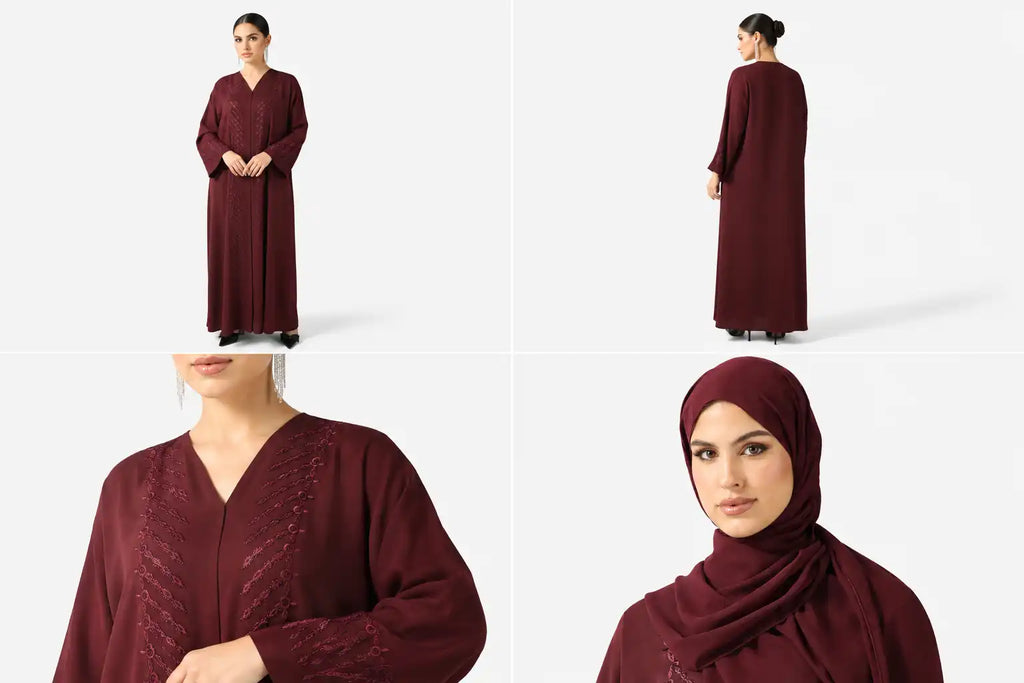 Burgundy Embroidered Abaya