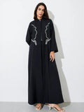 Embroidered Black Open Abaya
