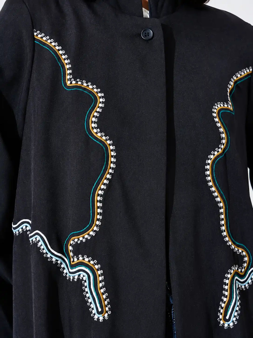Embroidered Black Open Abaya