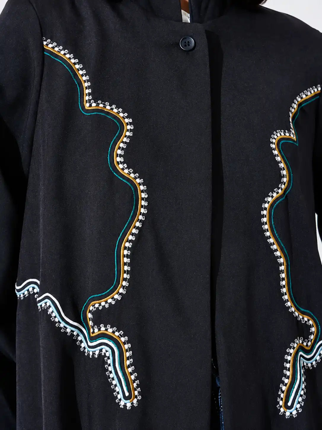 Embroidered Black Open Abaya