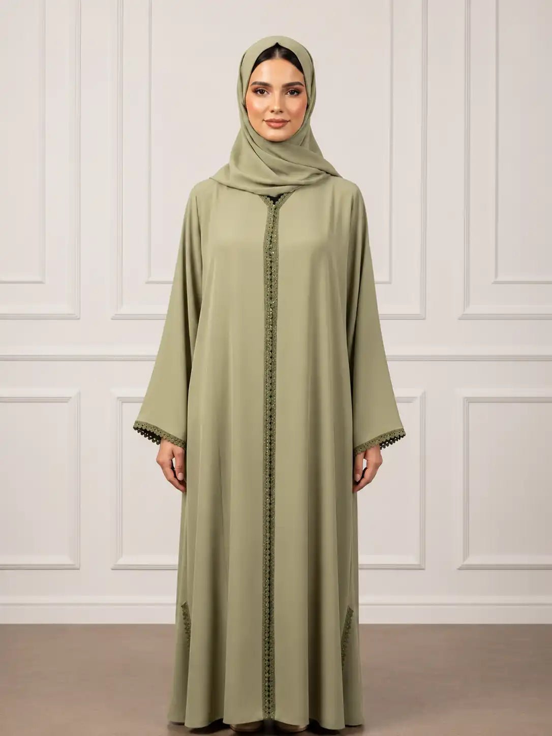 Elegant Sage Green Embroidered Abaya