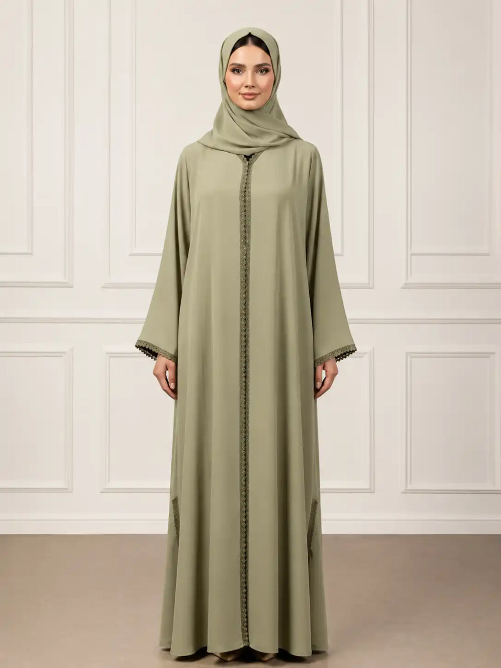 Elegant Sage Green Embroidered Abaya