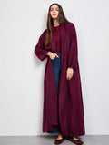 Women's Elegant Maroon Open Front Long Abaya with Wide Sleeves