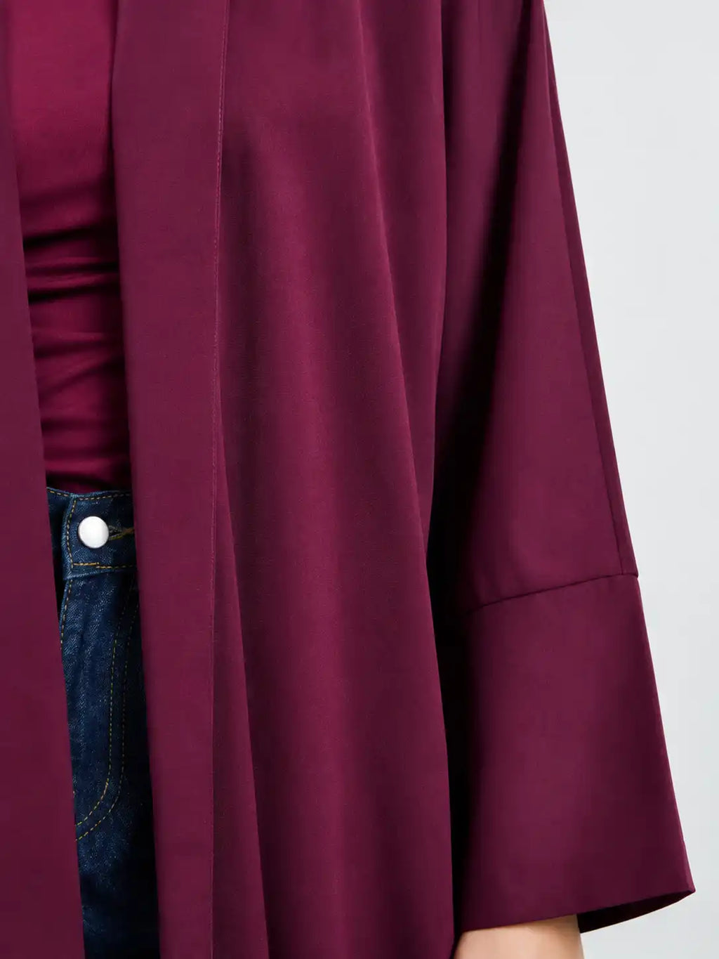 Women's Elegant Maroon Open Front Long Abaya with Wide Sleeves