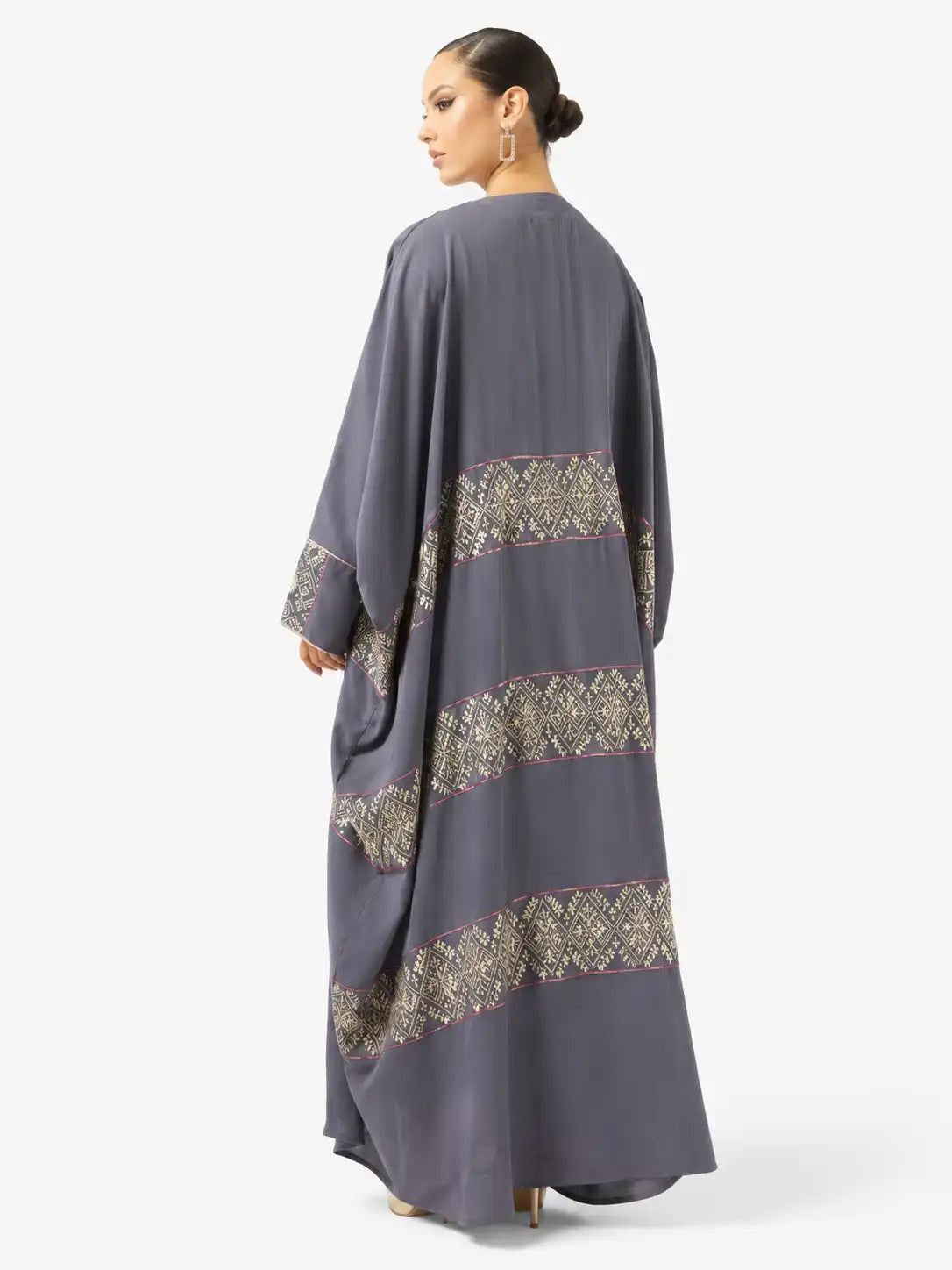 Elegant Grey Printed Open Abaya