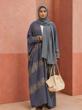 Elegant Grey Printed Open Abaya