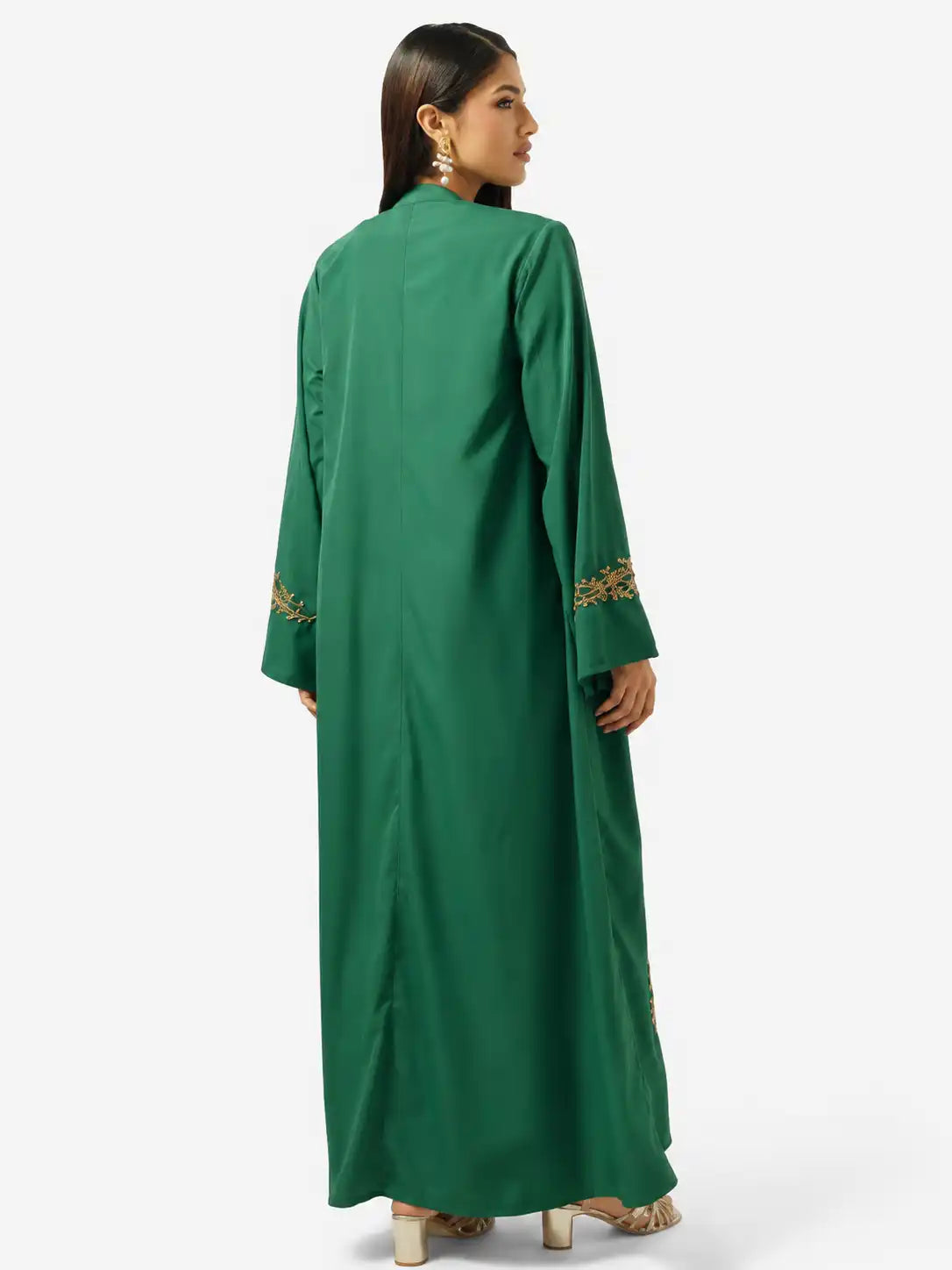Emerald Gold Embroidered Open Abaya