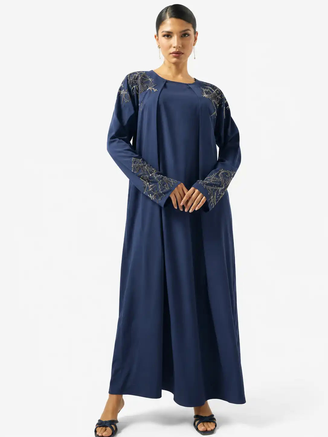 Navy Embroidered Modest Abaya