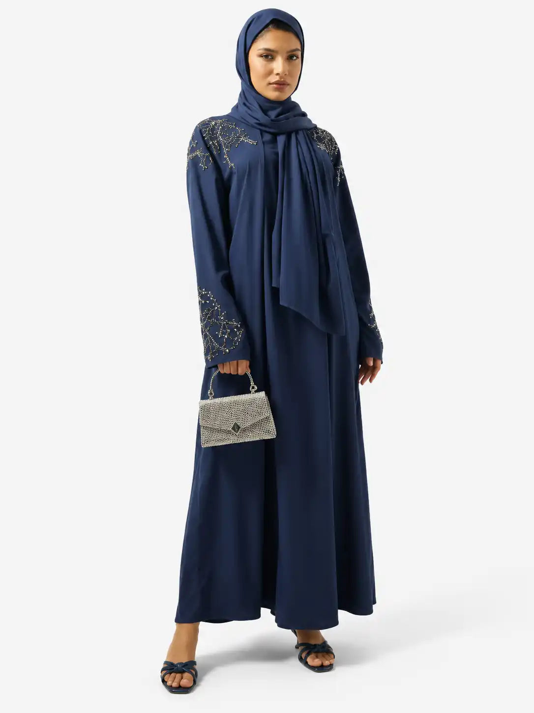 Navy Embroidered Modest Abaya