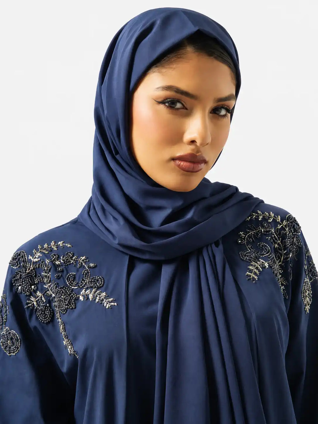 Navy Embroidered Modest Abaya