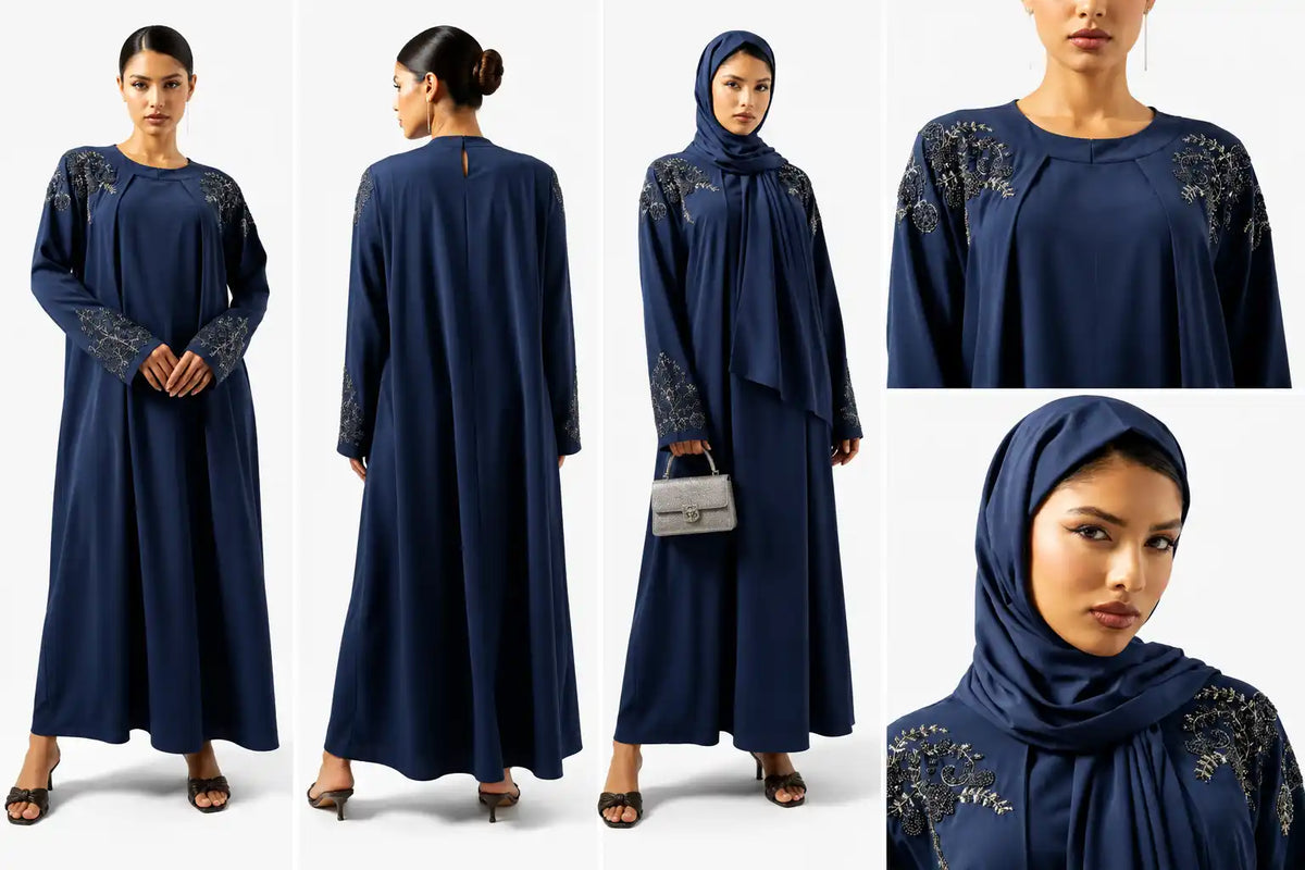 Navy Embroidered Modest Abaya
