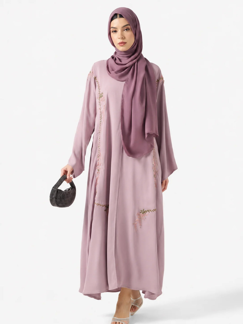 Mauve Embroidered Abaya Set