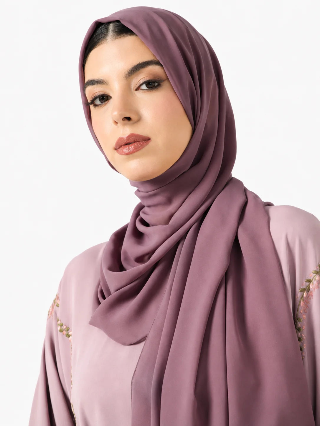 Mauve Embroidered Abaya Set