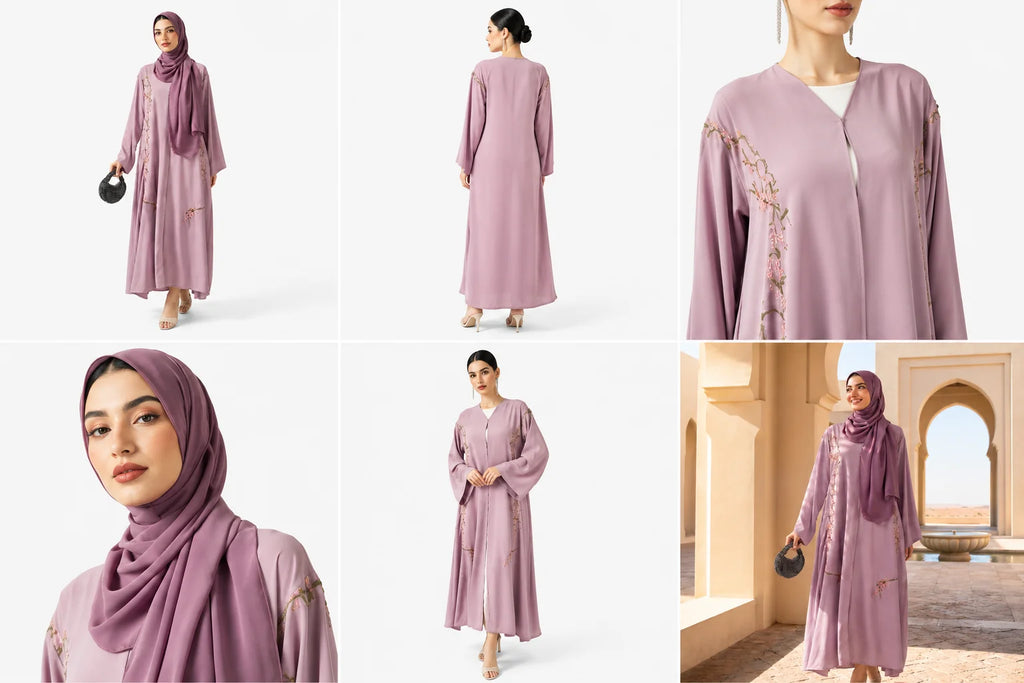 Mauve Embroidered Abaya Set
