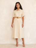 Splash Basic Belted A-Line Midi Shirt Dress