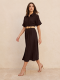 Splash Basic Belted A-Line Midi Shirt Dress