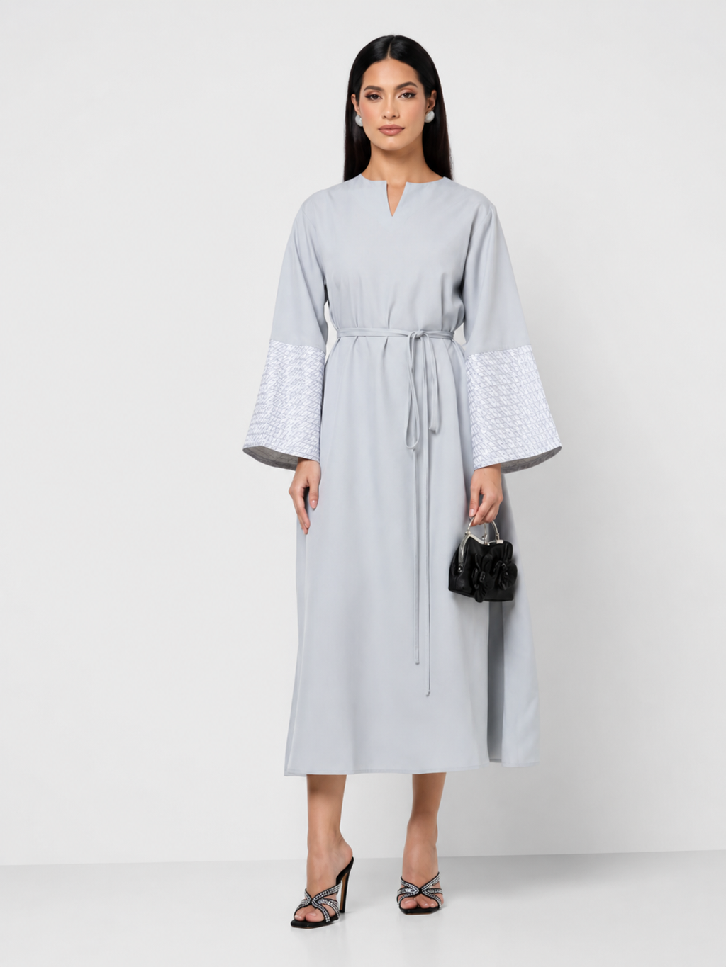 Elegant Blue-Grey Kaftan Dress