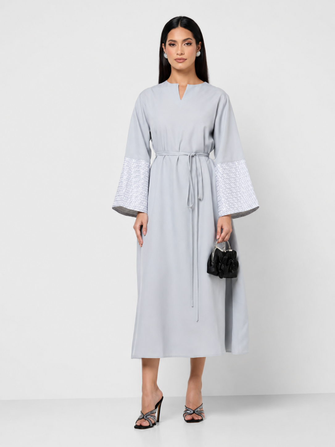 Elegant Blue-Grey Kaftan Dress