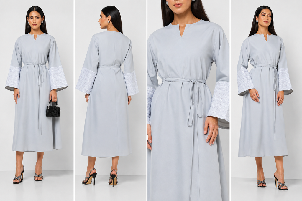 Elegant Blue-Grey Kaftan Dress