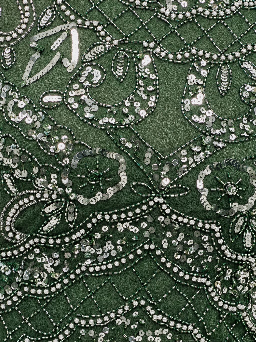 Green Sequined & Beaded Flared Sleeves Straight Women's Evening Maxi Dress