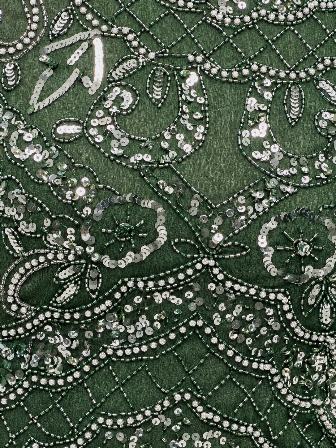 Green Sequined & Beaded Flared Sleeves Straight Women's Evening Maxi Dress