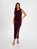 Quiz Wine Textured Round Neck Sleeveless Knit Front Midaxi Dress