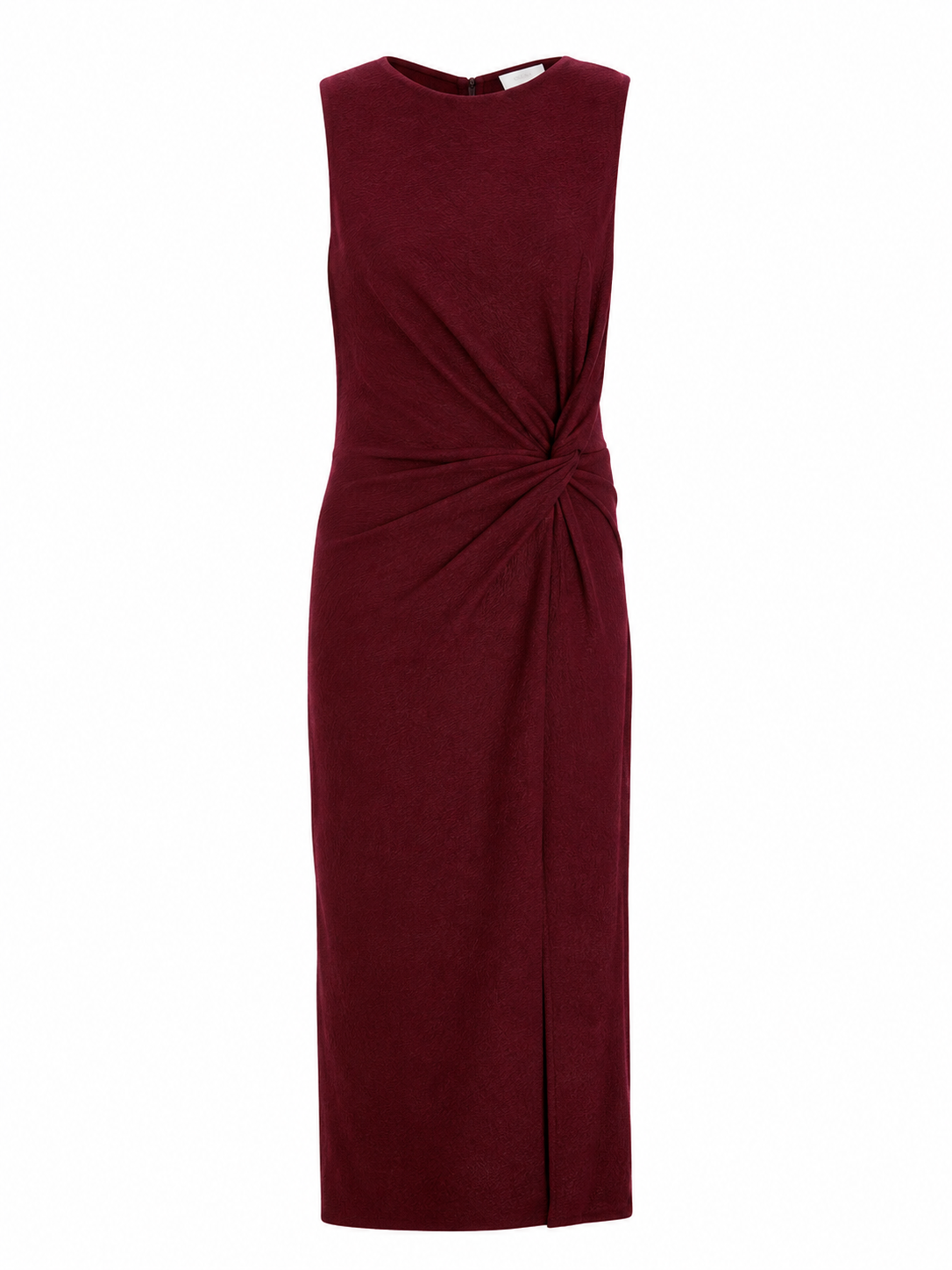 Quiz Wine Textured Round Neck Sleeveless Knit Front Midaxi Dress