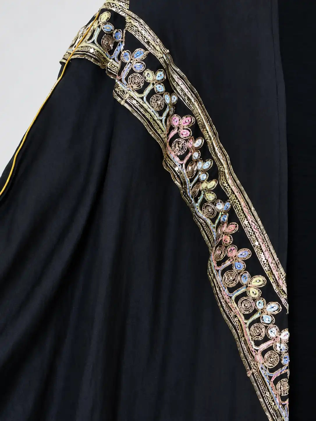 Embroidered Black Open Abaya