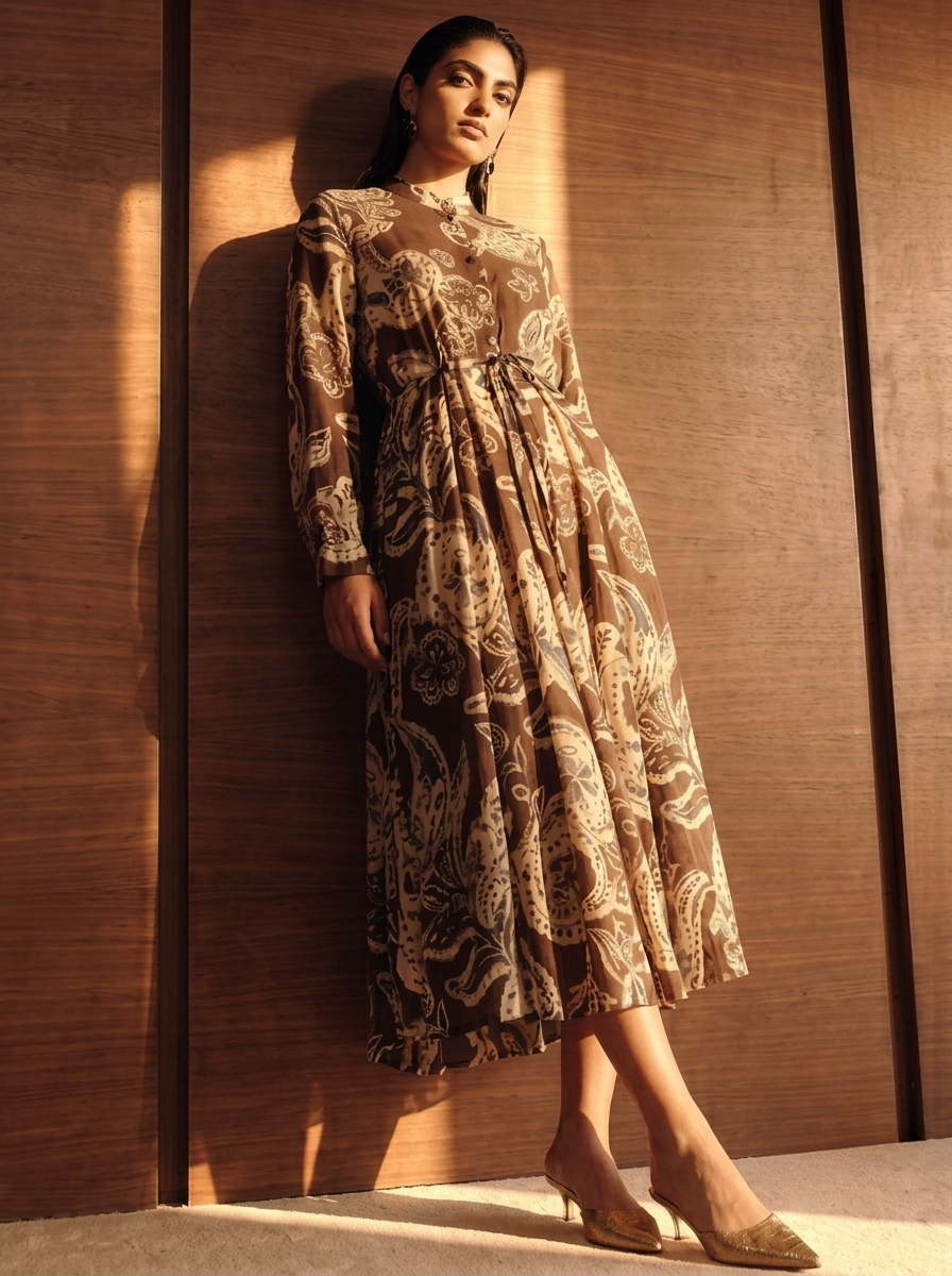 Splash Smart Paisley Print Midi Dress with Elasticated Waist