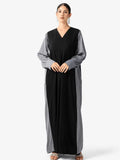 Women’s Elegant Black & Grey Color-Block Abaya with Matching Hijab