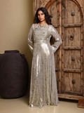 Ruched Metallic Halter Neck Women's Evening Fit & Flared Jalabiya