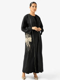 Luxury Black Abaya with Gold Embroidery & Fine Piping