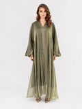 Olive Green Shimmering Kaftan Abaya with Flared Sleeves