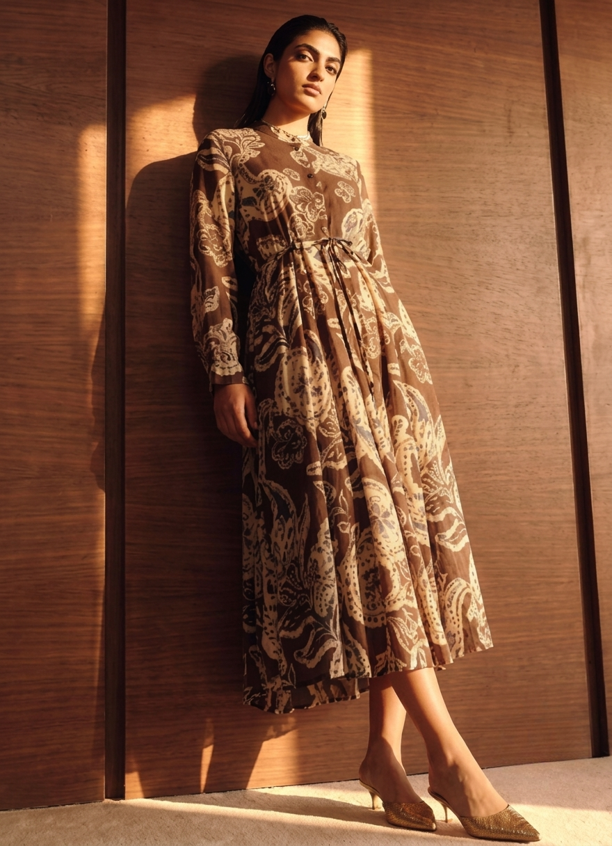 Splash Smart Paisley Print Midi Dress with Elasticated Waist